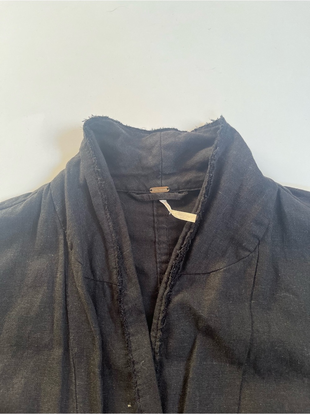 Free People Black Patchwork Floral Linen One-Button Raw Hem Lightweight Jacket - Picture 8 of 13